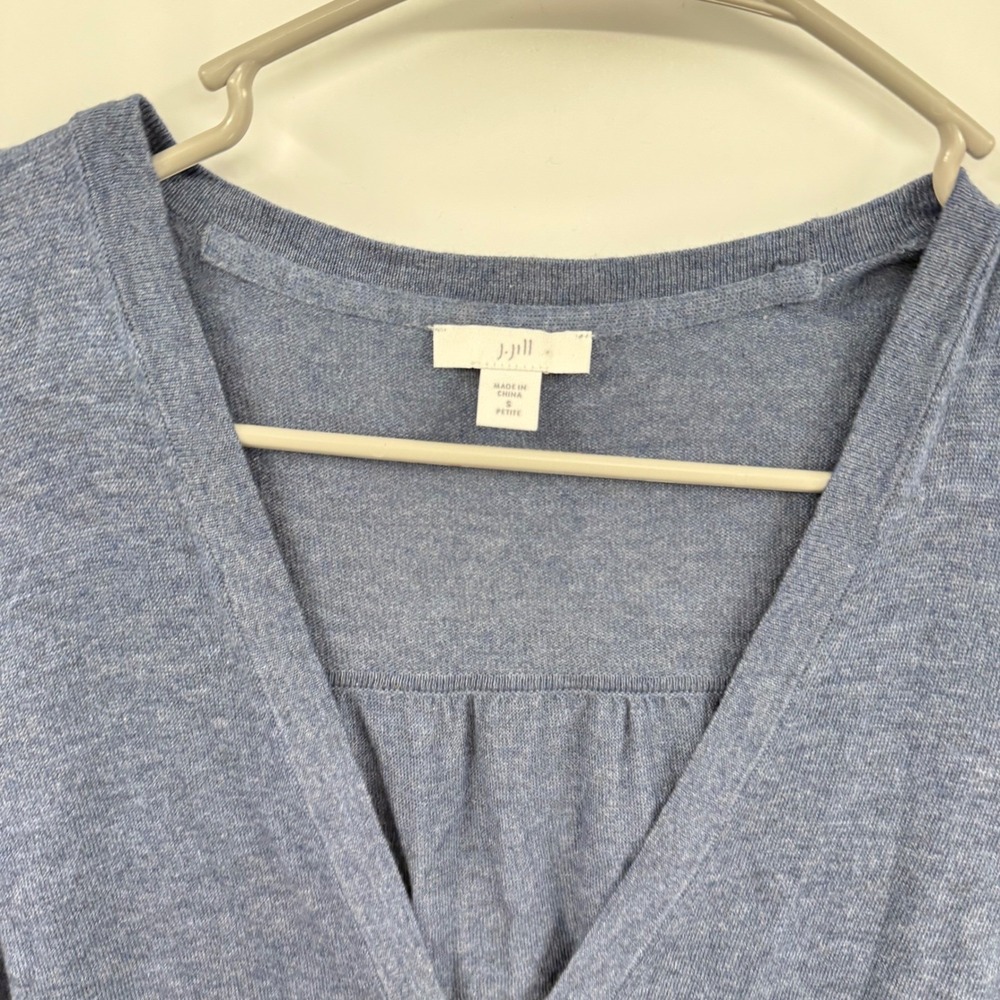 J Jill Cardigan Sweater Blue Petite Knit V Neck Button Front Pockets small - Picture 2 of 9
